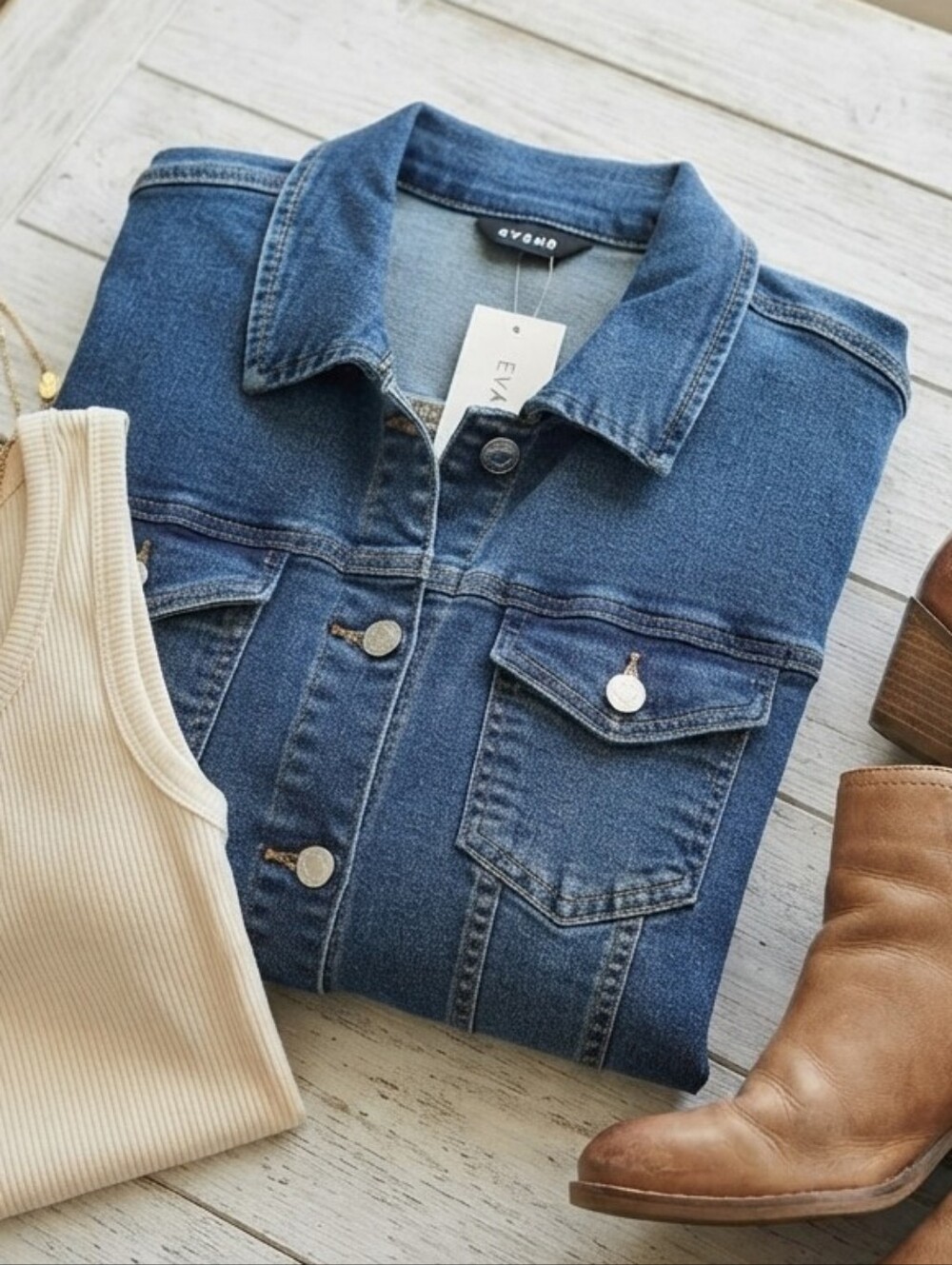 Evans NWT Plus Size 26/28 Blue Stretch Denim Jacket - Medium Wash Button Down